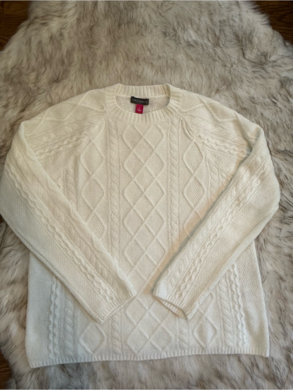Vince Camuto Ivory Cable Knit Crewneck Sweater